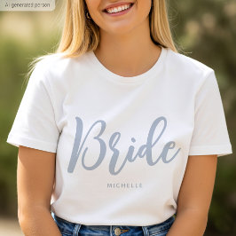 Bruid Huwelijk Persoonlijke Naam Stof Blauw T-shirt