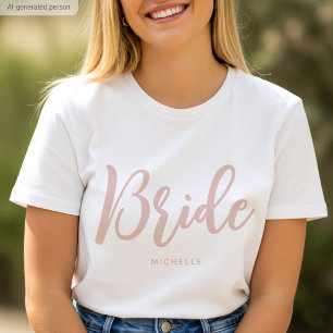 Bruid Huwelijk Persoonlijke Naam Stof Roze Wit T-shirt