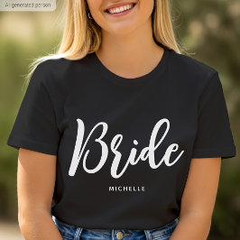 Bruid Huwelijk Persoonlijke Naam Zwart Wit T-shirt