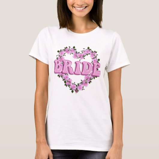 Bruid Huwelijk Roze Hartrozen T-shirt (Voorkant)