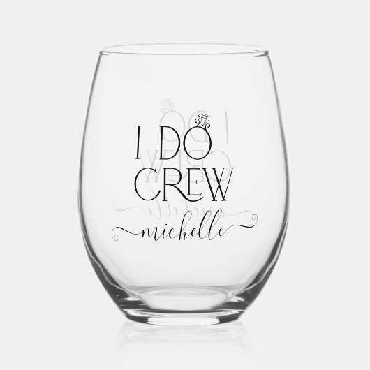 Bruid I Do Crew Aangepaste Naam Bruiloft Ring Wijnglas Zonder Voet (Achterkant)