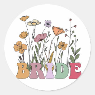 Bruid Ik Doe Bemanning Retro Groovy Meisje Feest 1 Ronde Sticker