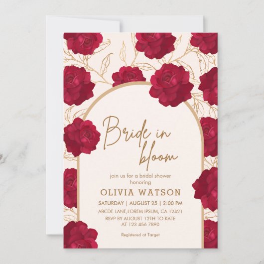 Bruid in bloei roos en gouden bloemig vrijgezellen kaart (Voorkant)