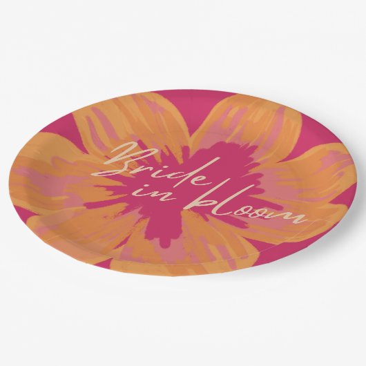 Bruid in bloei Roze bloemig Vrijgezellenfeest Papieren Bordje (Gekanteld)