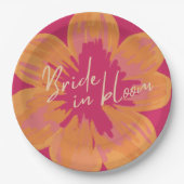 Bruid in bloei Roze bloemig Vrijgezellenfeest Papieren Bordje (Voorkant)