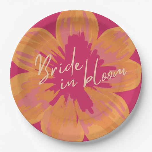 Bruid in bloei Roze bloemig Vrijgezellenfeest Papieren Bordje (Voorkant)