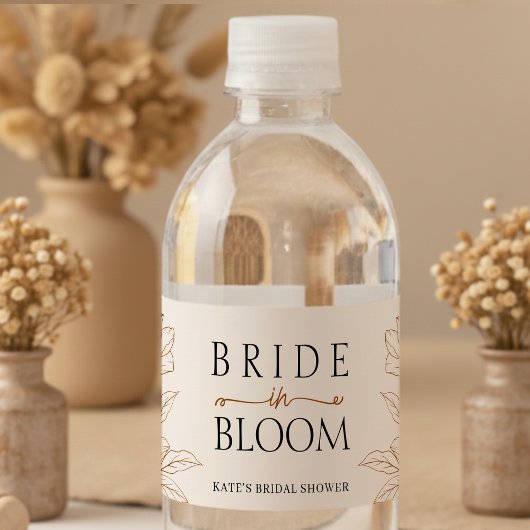 Bruid in bloei Tan bruine bruiloftcadeau Waterfles Etiket