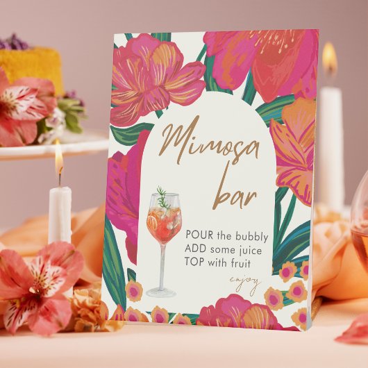 Bruid in bloesem bloemenVrijgezellenfeest Mimosa b Reclamebord Met Voetstuk