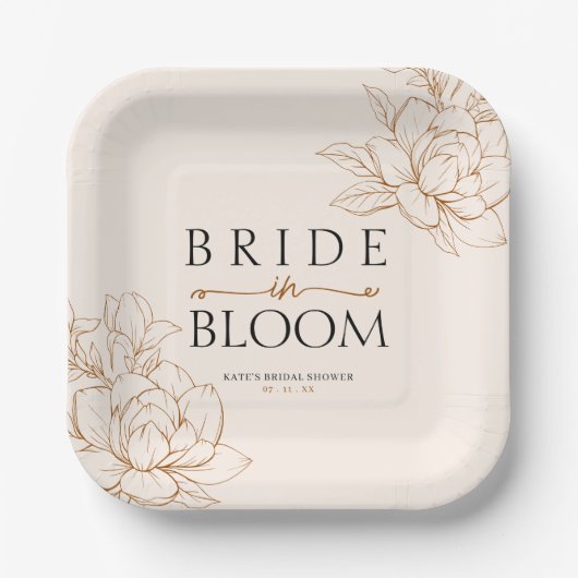 Bruid in Bloom Tan Brown Vrijgezellenfeest Papieren Bordje (Voorkant)