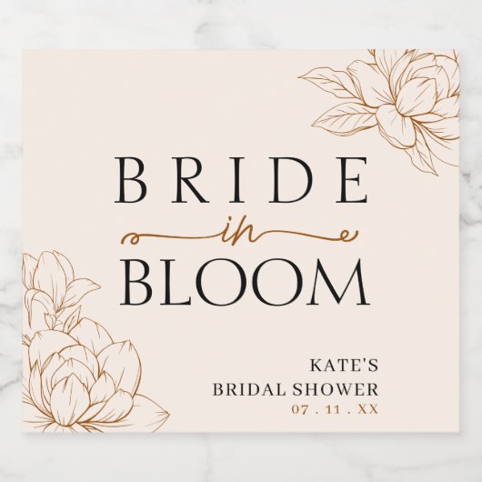 Bruid in Bloom Tan Brown Vrijgezellenfeest Sparkling Wijnetiket (Enkel label)