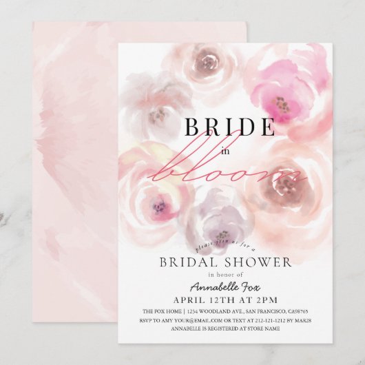 Bruid in Bloom Waterverf Roos Vrijgezellenfeest Kaart (Voorkant / Achterkant)