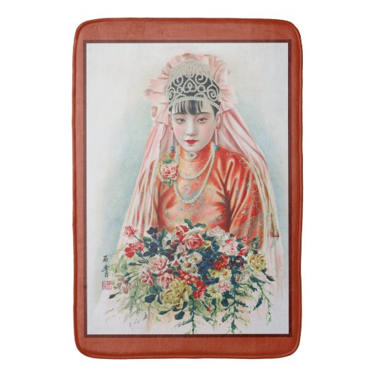 Bruid in het rood op Chinese bruiloft in Shanghai Badmat (Voorkant Verticaal)