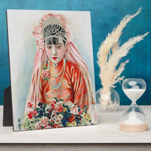 Bruid in het rood op Chinese bruiloft in Shanghai Fotoplaat (Zijkant)