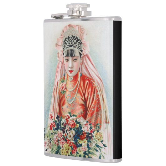 Bruid in het rood op Chinese bruiloft in Shanghai Heupfles (Links)