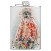 Bruid in het rood op Chinese bruiloft in Shanghai Heupfles (Voorkant)