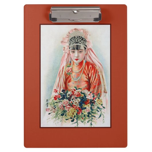 Bruid in het rood op Chinese bruiloft in Shanghai Klembord (Voorkant)