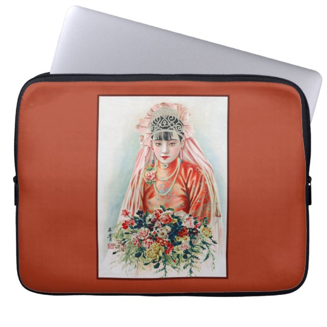 Bruid in het rood op Chinese bruiloft in Shanghai Laptop Sleeve (Voorkant)