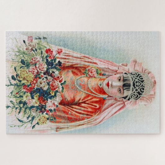 Bruid in het rood op Chinese bruiloft in Shanghai Legpuzzel (Horizontaal)