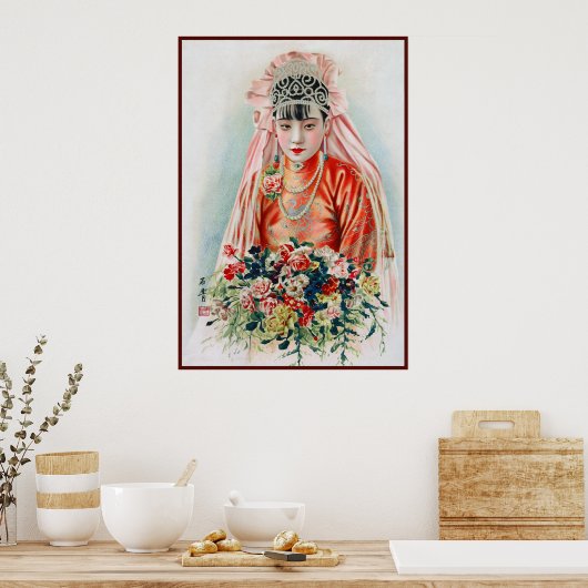 Bruid in het rood op Chinese bruiloft in Shanghai Poster (Keuken)