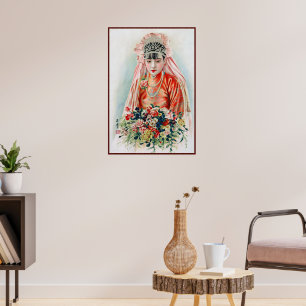 Bruid in het rood op Chinese bruiloft in Shanghai Poster