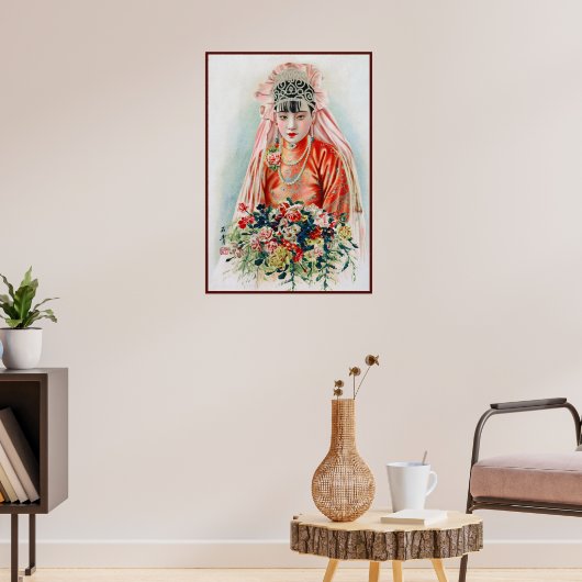 Bruid in het rood op Chinese bruiloft in Shanghai Poster (Woonkamer 3)