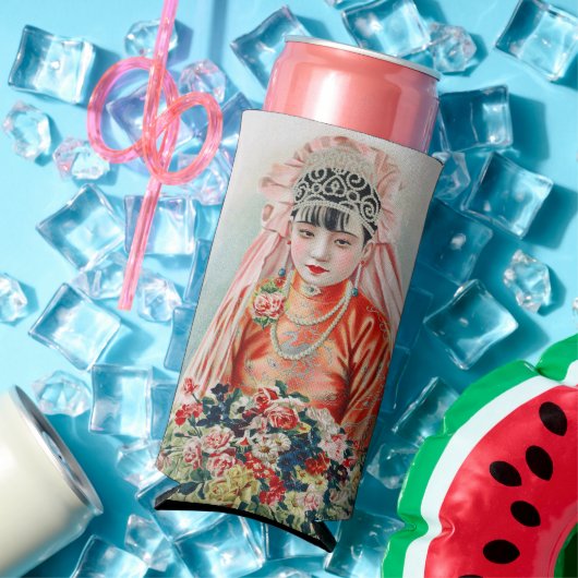 Bruid in het rood op Chinese bruiloft in Shanghai Seltzer Blikjeskoeler (Insitu Zomer)