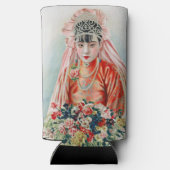 Bruid in het rood op Chinese bruiloft in Shanghai Seltzer Blikjeskoeler (Achterkant)