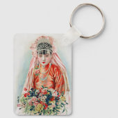 Bruid in het rood op Chinese bruiloft in Shanghai Sleutelhanger (Achterkant)