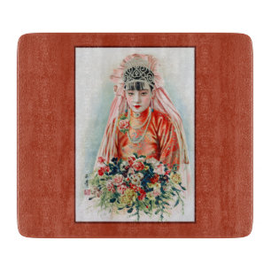 Bruid in het rood op Chinese bruiloft in Shanghai Snijplank