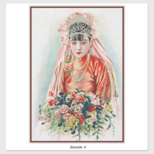 Bruid in het rood op Chinese bruiloft in Shanghai Sticker