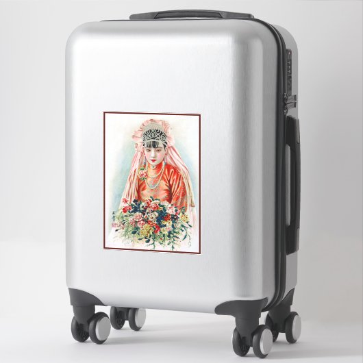 Bruid in het rood op Chinese bruiloft in Shanghai Sticker (Koffer)