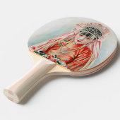 Bruid in het rood op Chinese bruiloft in Shanghai Tafeltennisbatje (Voorkant Gekanteld)