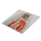 Bruid in het rood op Chinese bruiloft in Shanghai Tegeltje (Zijkant)