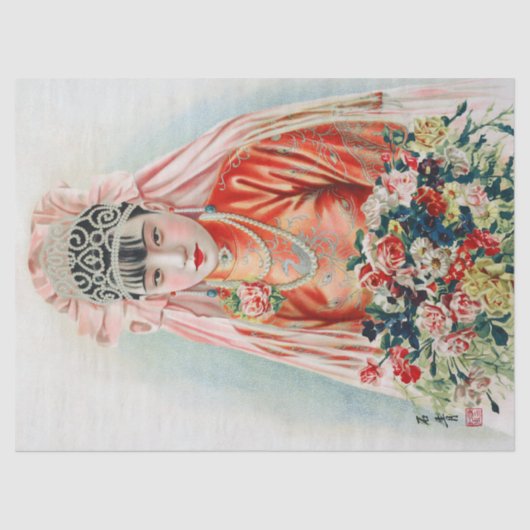 Bruid in het rood op Chinese bruiloft in Shanghai Tissuepapier (Voorkant)