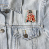 Bruid in het rood op Chinese bruiloft in Shanghai Vierkante Button 5,1 Cm (In situ)