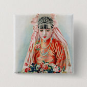 Bruid in het rood op Chinese bruiloft in Shanghai Vierkante Button 5,1 Cm (Voorkant)