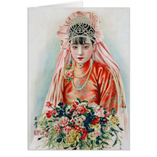 Bruid in het rood op een Chinese bruiloft in Shang