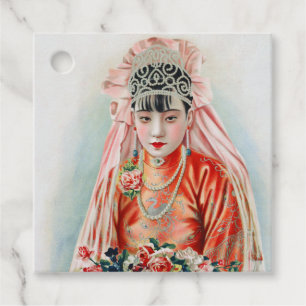 Bruid in het rood op een Chinese bruiloft in Shang Bedankjes Labels