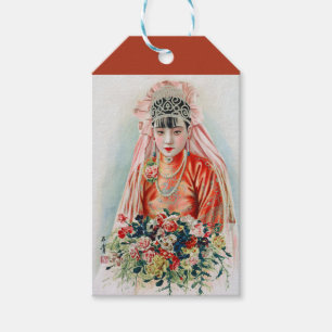 Bruid in het rood op een Chinese bruiloft in Shang Cadeaulabel