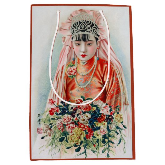 Bruid in het rood op een Chinese bruiloft in Shang Medium Cadeauzakje (Voorkant)