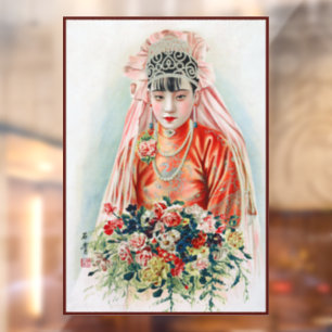 Bruid in het rood op een Chinese bruiloft in Shang Raamsticker