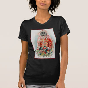 Bruid in het rood op een Chinese bruiloft in Shang T-shirt