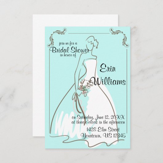 Bruid in jurk schets bruids douche uitnodiging (Voorkant / Achterkant)