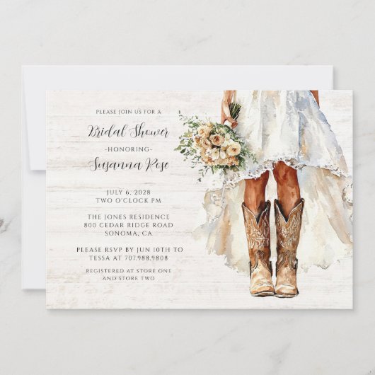 Bruid in Laarzen Wandelen Bruids Douche Uitnodigin Kaart (Voorkant)