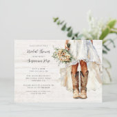 Bruid in Laarzen Wandelen Bruids Douche Uitnodigin Kaart (Staand voorkant)