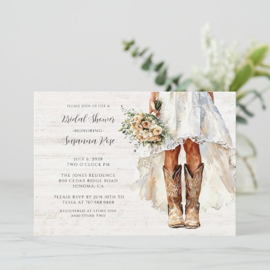 Bruid in Laarzen Wandelen Bruids Douche Uitnodigin Kaart (Staand voorkant)