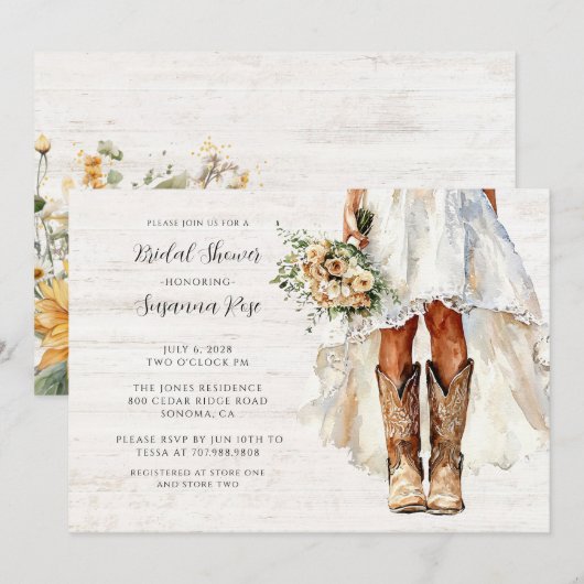 Bruid in Laarzen Wandelen Bruids Douche Uitnodigin Kaart (Voorkant / Achterkant)