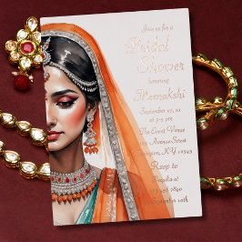 Bruid in Lehenga Choli Ethische Indiase Bruiloft F Folie Uitnodiging