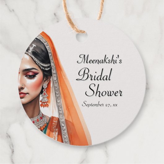 Bruid in Lehenga Choli Etnische Indiase Bruiloftfe Bedankjes Labels (Achterkant)