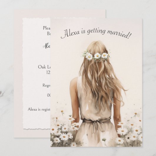 Bruid in madeliefjes met haar laurier kaart (Voorkant / Achterkant)